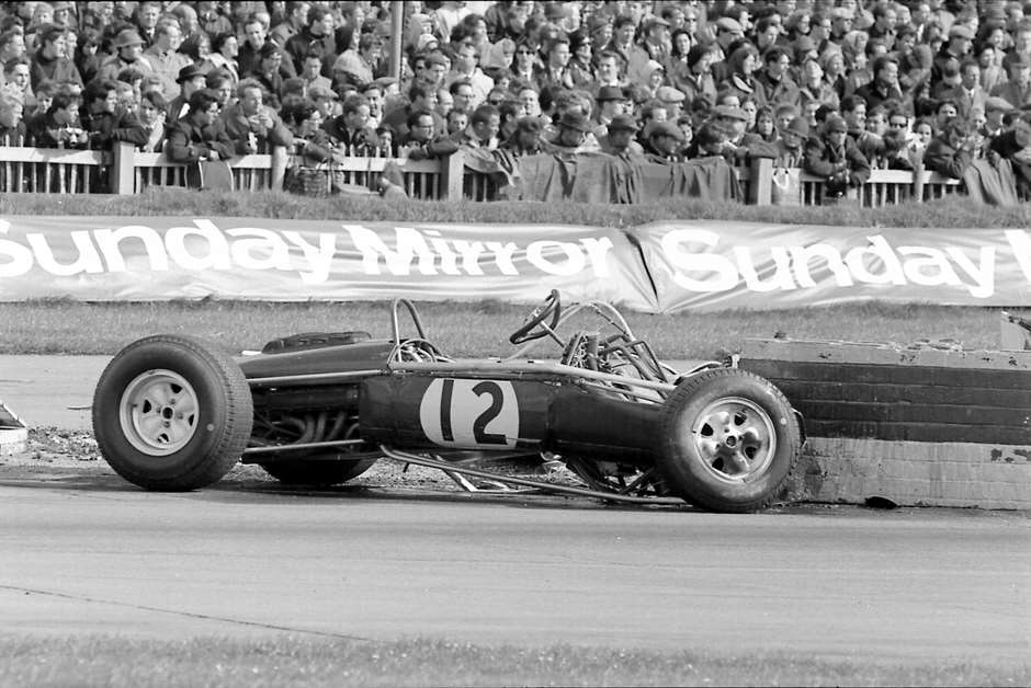 Seppi's bent Brabham – note steering wheel and column!